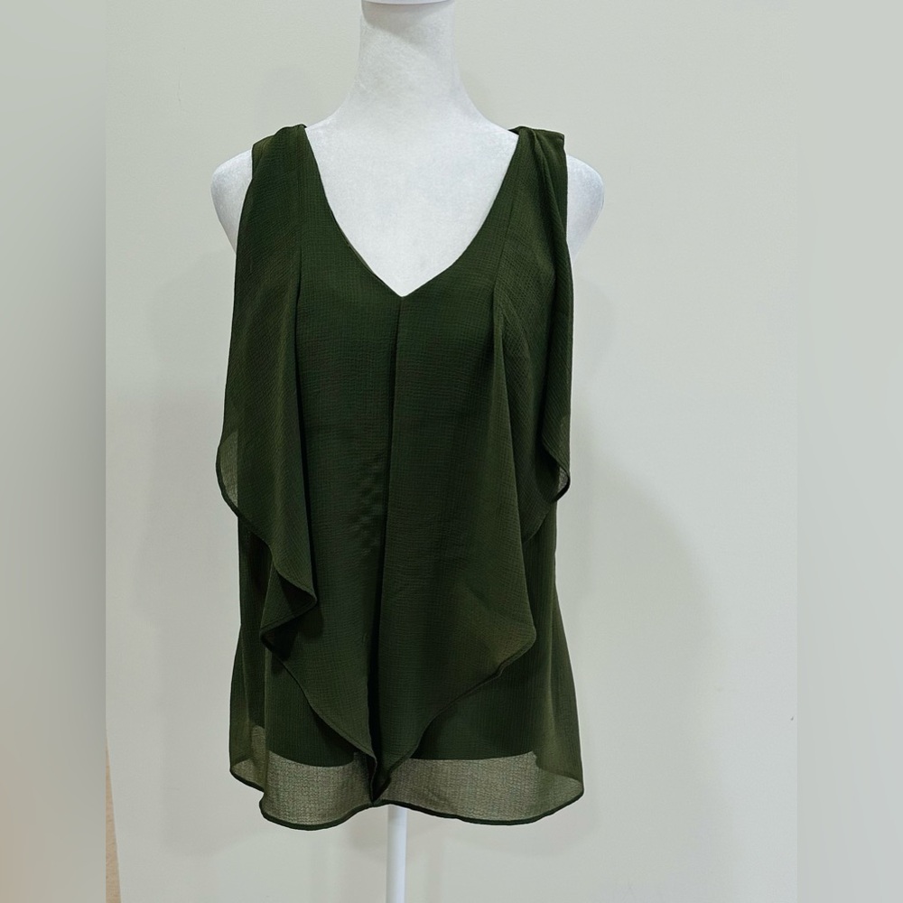 BCX Women’s Top Sleeveless Green With Ruffles Size XL